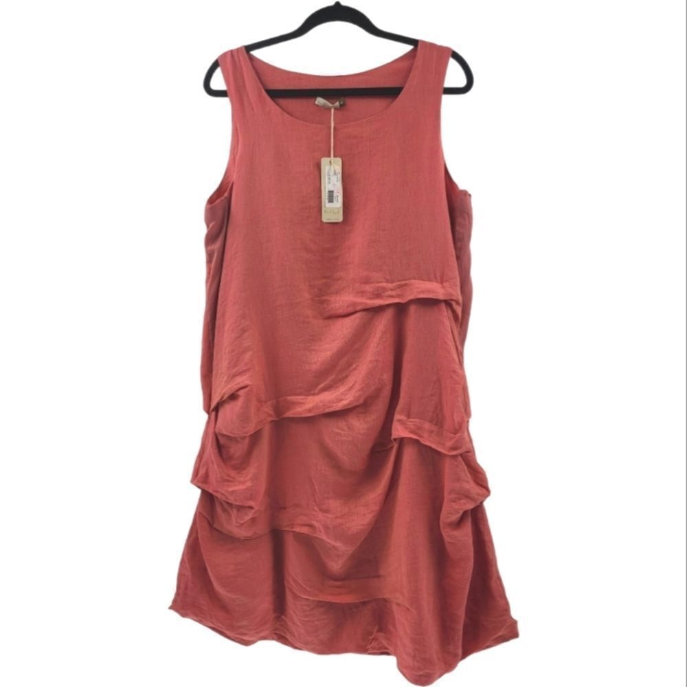 Chalet Linen Lagenlook Shift Dress In Poppy With Front Pick Up Lines Nwts Med.